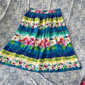 Vintage Floral Skirt 16 XL Bright Mid Length Modest 80s Aesthetic Artsy Loud
